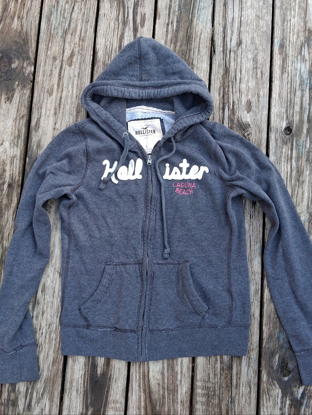 Hollister Laguna Beach Zip Hoodie Large Gray Y2K Surf Logo Graphic